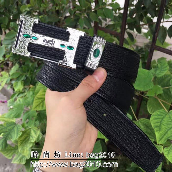 愛馬仕HERMES 太平洋深海鯊魚皮 斯里蘭卡鑲鑽貓眼石高端男士皮帶 HHG1374